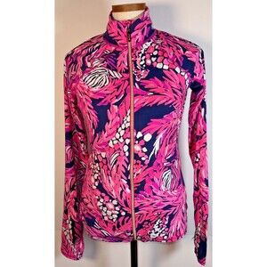 Lilly Pulitzer Luxletic Jacket Serena Full Zip A Jungle In Here Medium Pink Blue